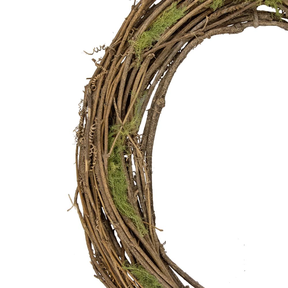 Green and Brown Grapevine with Twig Moss Egg Shaped Artificial Spring Wreath - 15.5-Inch  Unlit. Picture 3