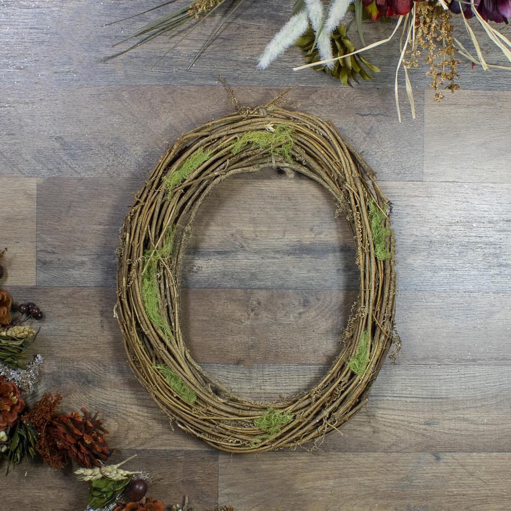 Green and Brown Grapevine with Twig Moss Egg Shaped Artificial Spring Wreath - 15.5-Inch  Unlit. Picture 2