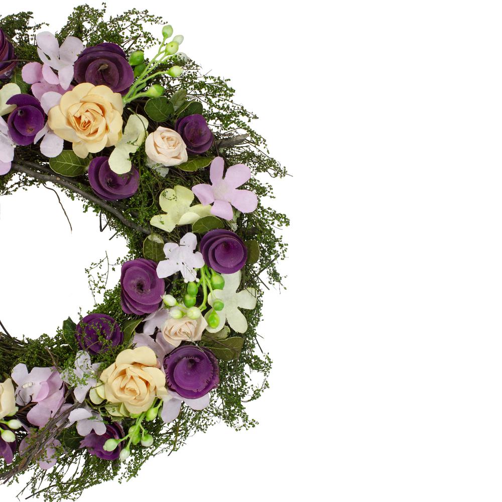 Purple and Green Floral, Berries and Twig Artificial Spring Floral Wreath, 14-Inch. Picture 3