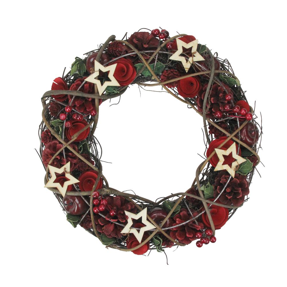 Apples and Berries with Stars Artificial Christmas Wreath 13-Inch  Unlit. Picture 1