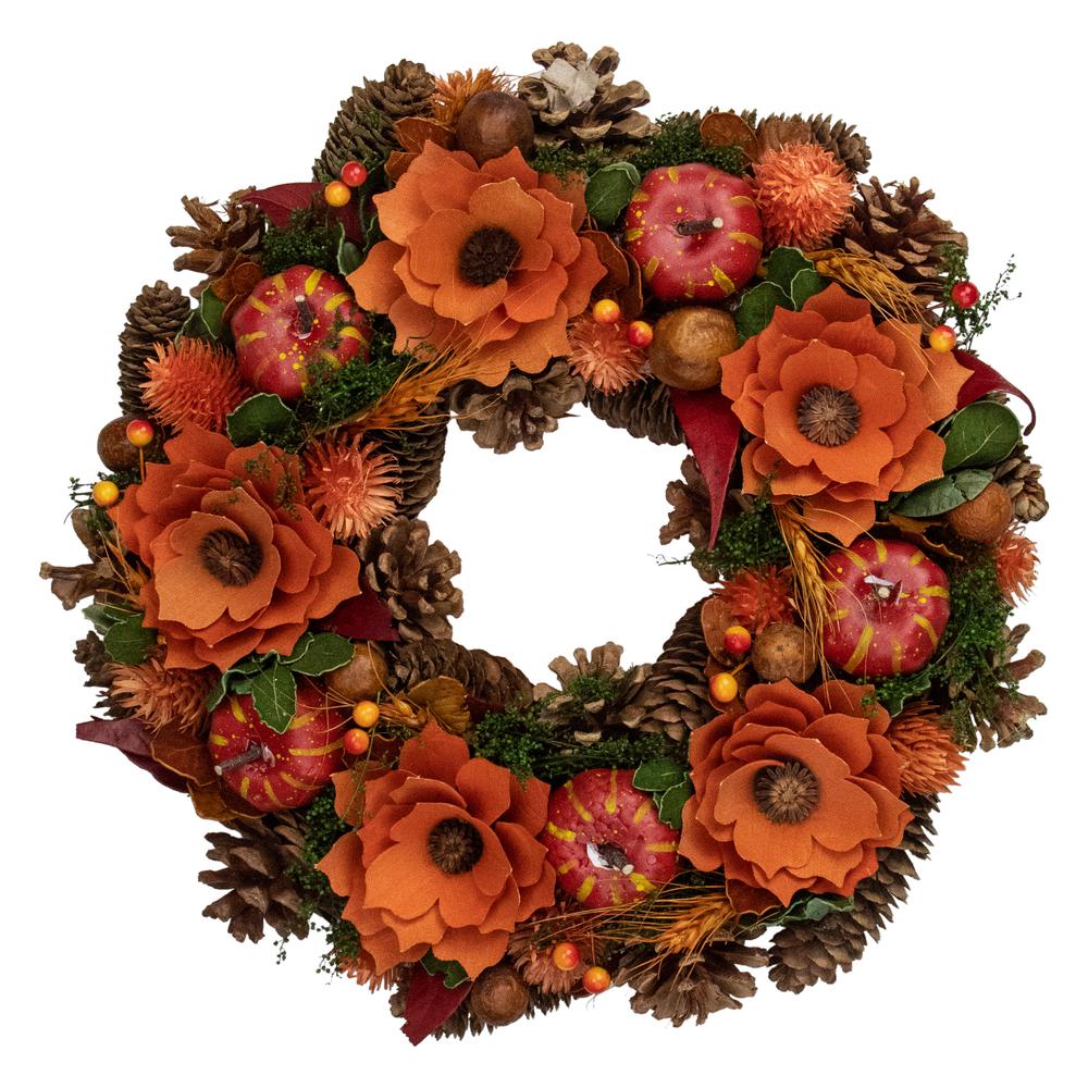 Orange and Red Fall Wreath With Gourds and Flowers - 13.25-Inch  Unlit. Picture 1