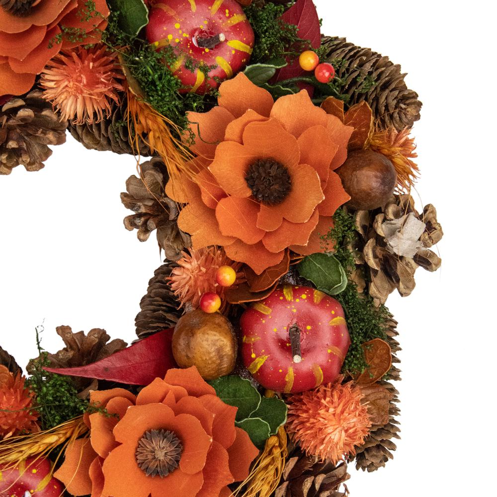 Orange and Red Fall Wreath With Gourds and Flowers - 13.25-Inch  Unlit. Picture 2