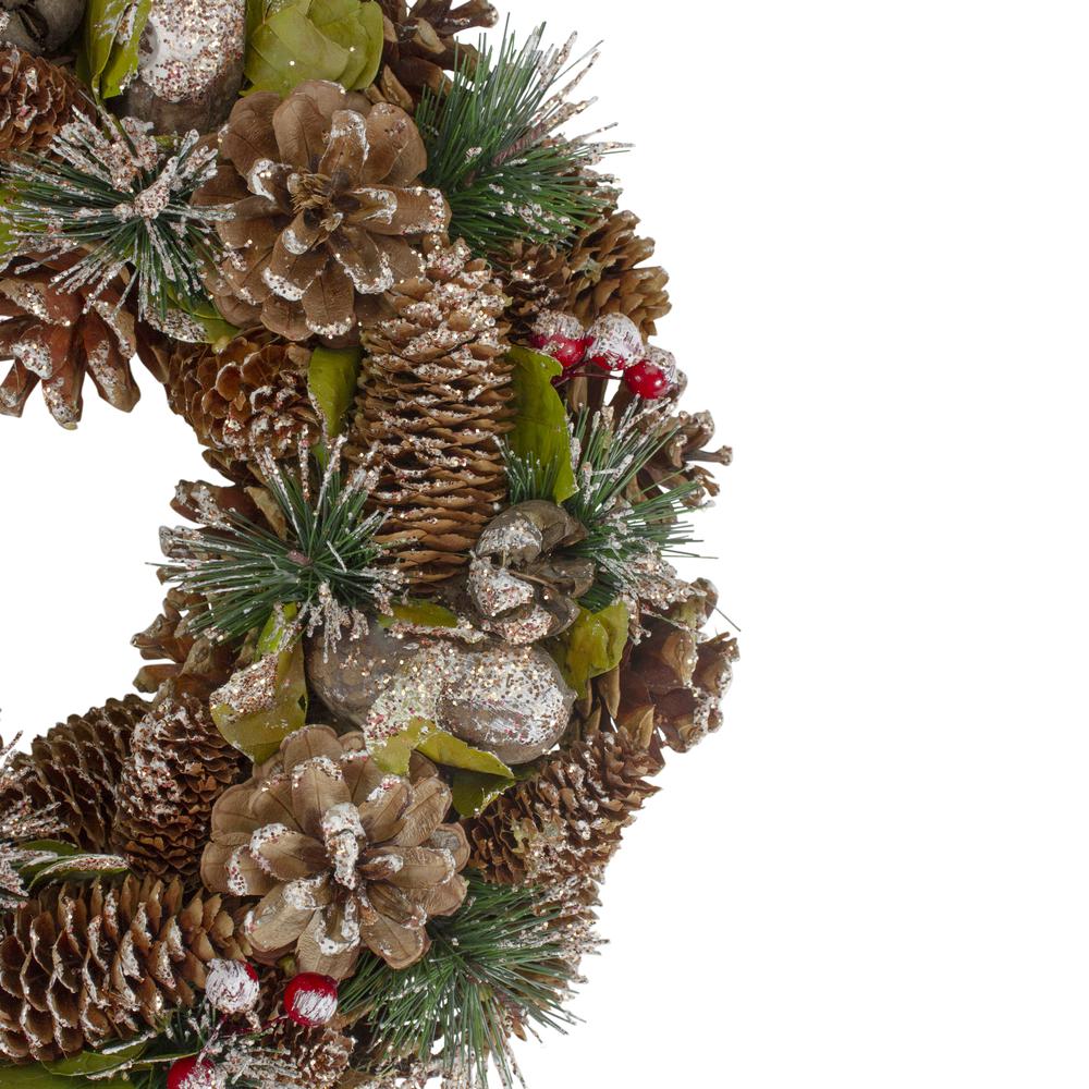 Green and Brown Frosted Pinecones and Bells Christmas Wreath - 13" Unlit. Picture 3