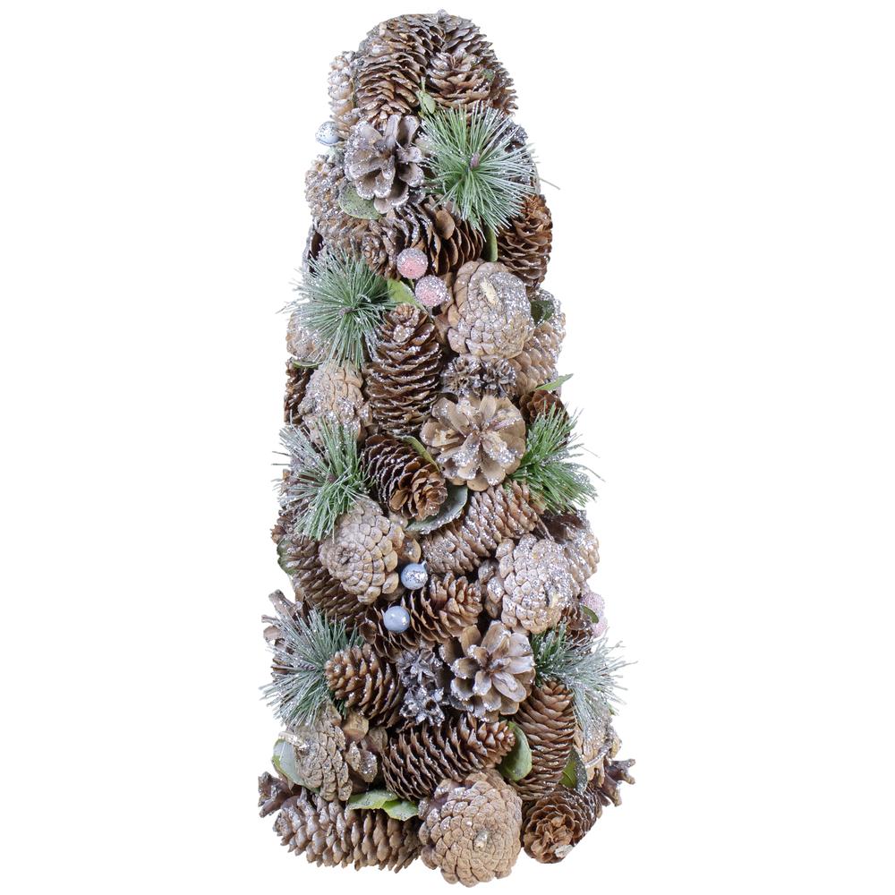 16.5" Glittered Green and Brown Pinecone Berry Christmas Tree. Picture 1