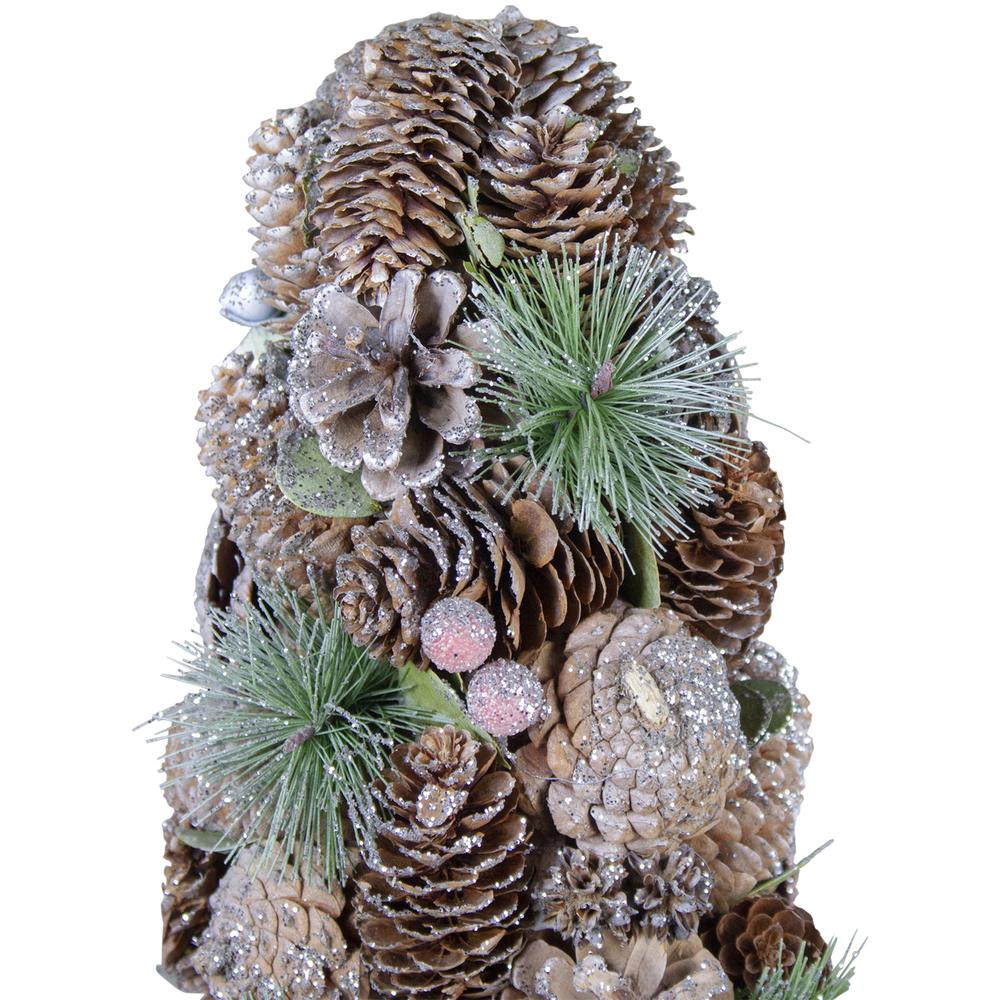 16.5" Glittered Green and Brown Pinecone Berry Christmas Tree. Picture 3
