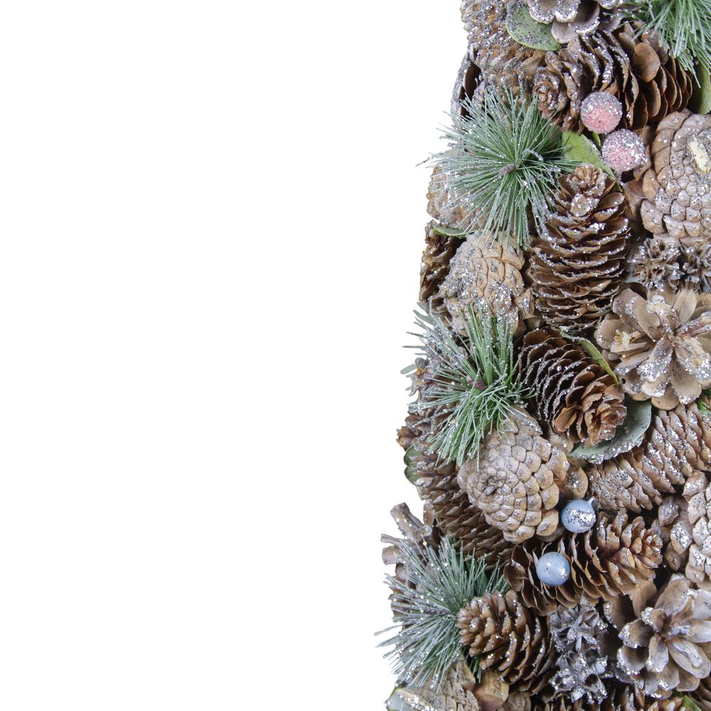 16.5" Glittered Green and Brown Pinecone Berry Christmas Tree. Picture 4