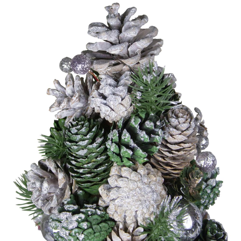 18" Green and Silver Pinecone With Table Top Cone Christmas Tree in Glitter. Picture 2
