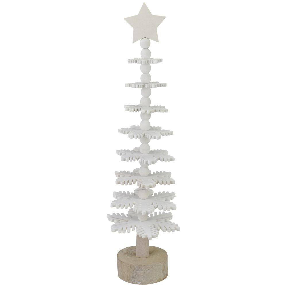 16" White Wooden Snowflake Cutout Christmas Tree With a Star. Picture 1