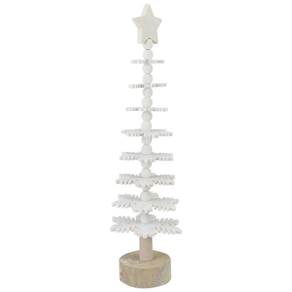 16" White Wooden Snowflake Cutout Christmas Tree With a Star. Picture 4