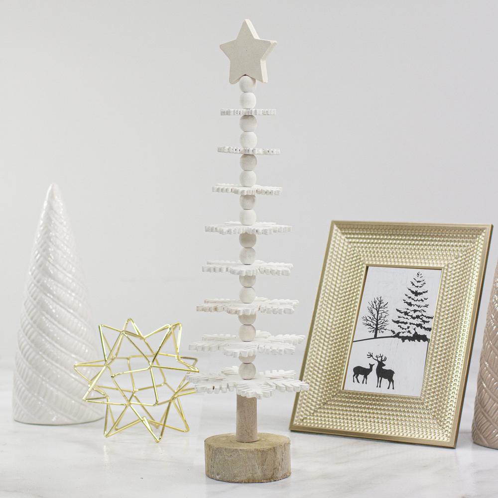 16" White Wooden Snowflake Cutout Christmas Tree With a Star. Picture 2