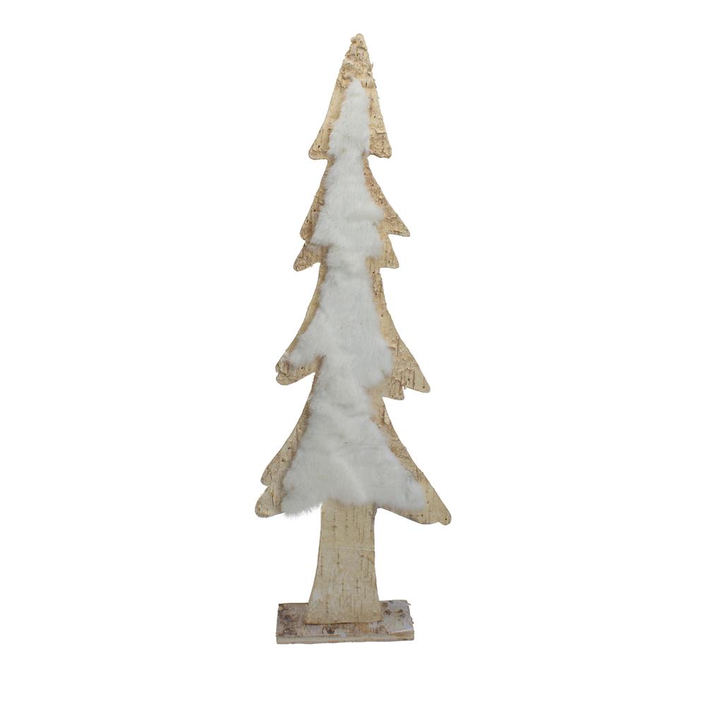 14.5" Brown and White Wooden Tree Christmas Tabletop Decor. Picture 1