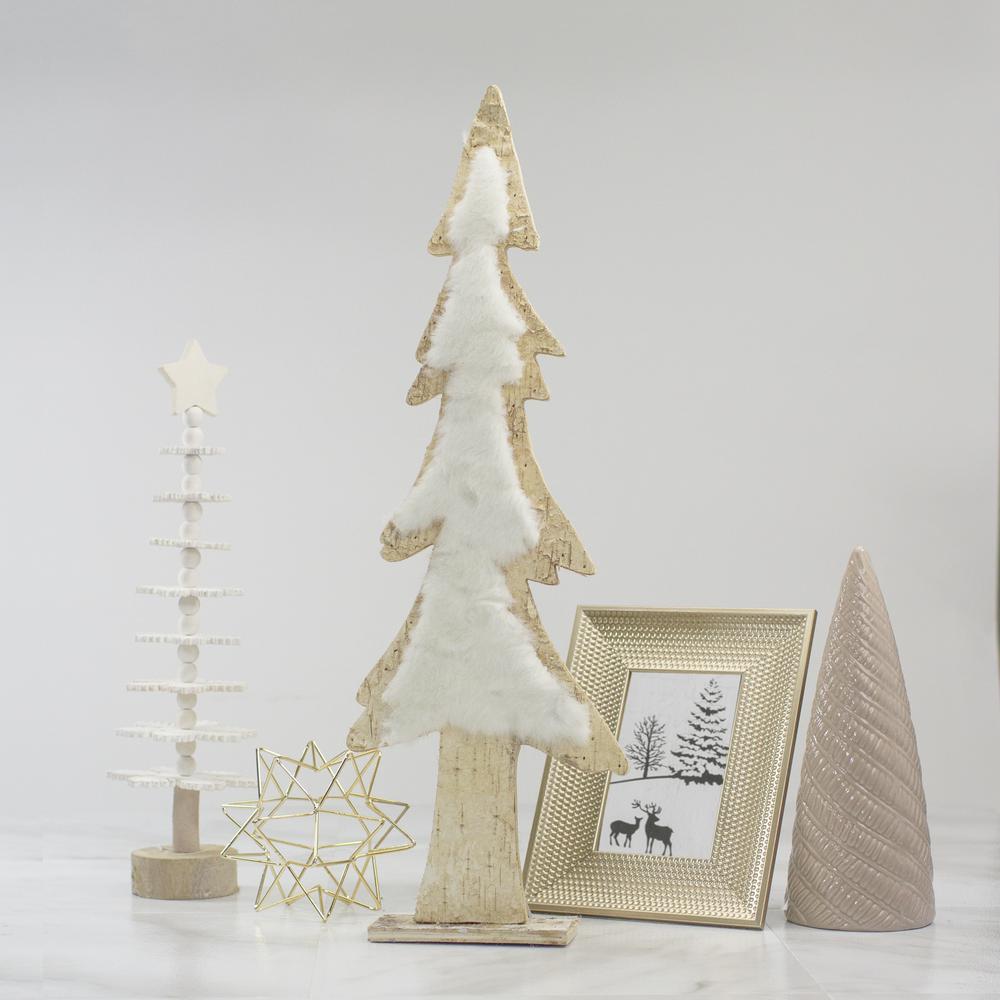 14.5" Brown and White Wooden Tree Christmas Tabletop Decor. Picture 2