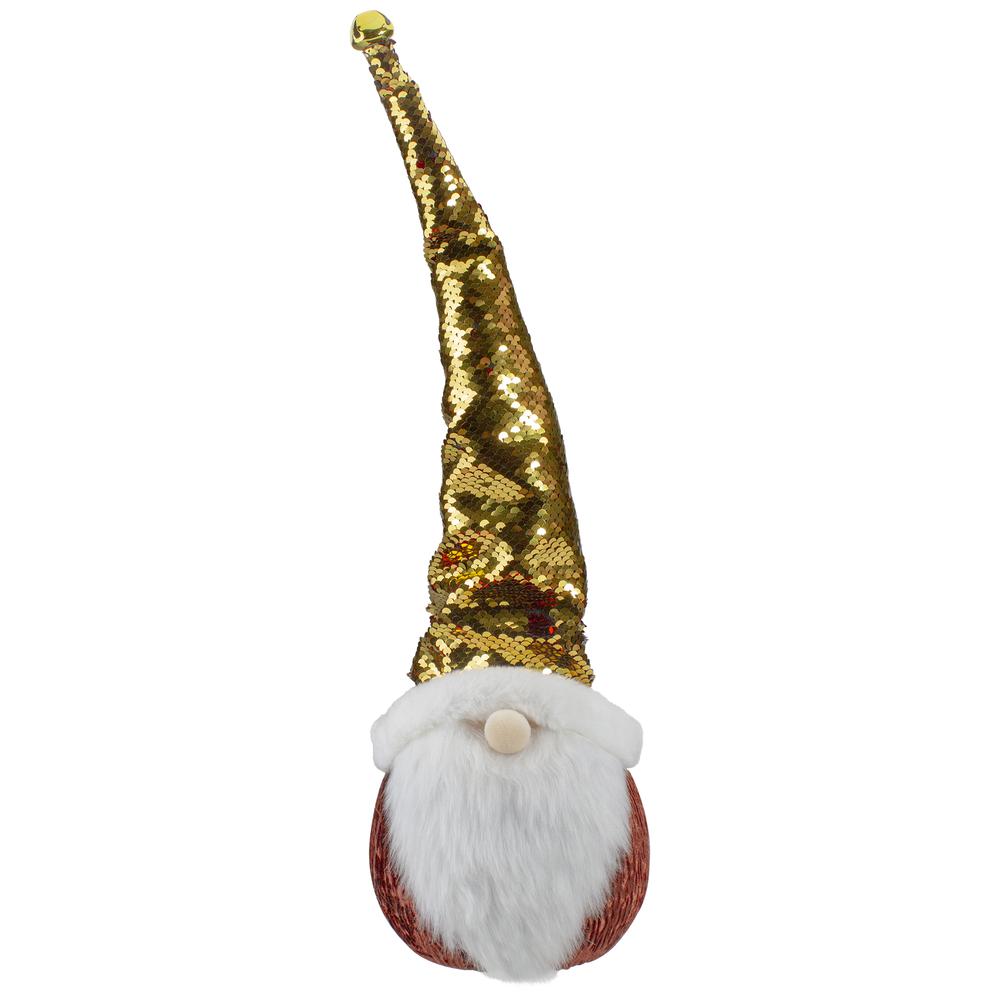 20" Gold Sequin Santa With a Pointed Winter Hat Christmas Tabletop Decor. Picture 1