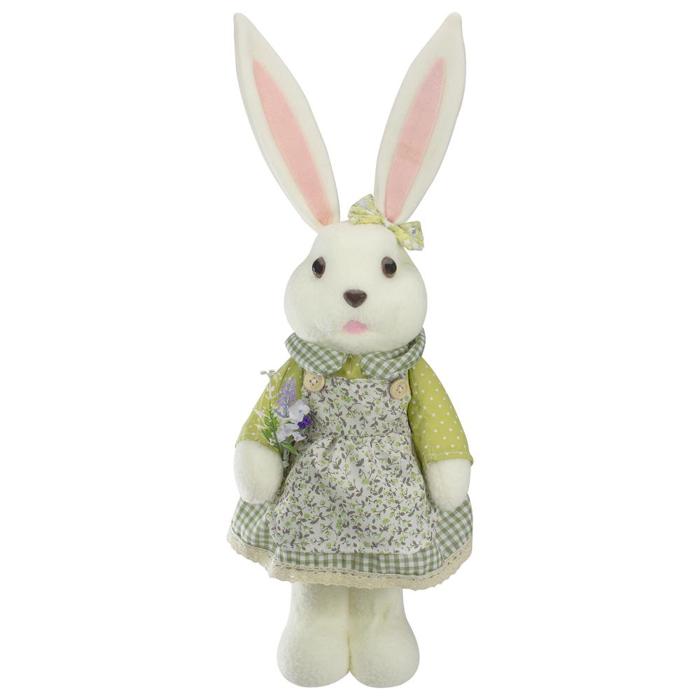 20" White and Green Standing Girl Rabbit Easter Figure. Picture 1