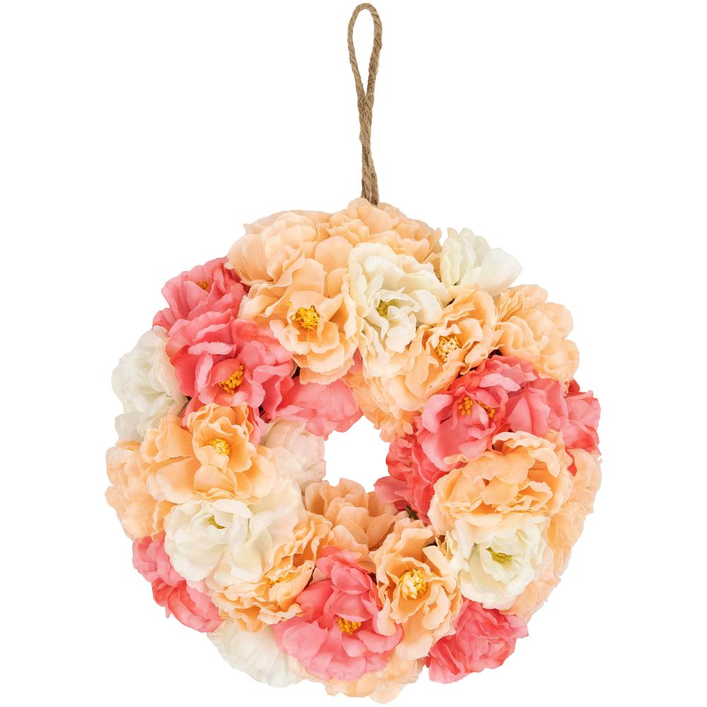 Artificial Peony Spring Floral Wreath - 8" - Pink and White. Picture 1