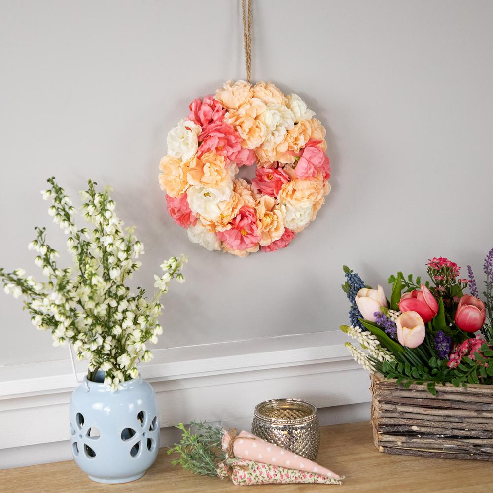 Artificial Peony Spring Floral Wreath - 8" - Pink and White. Picture 5