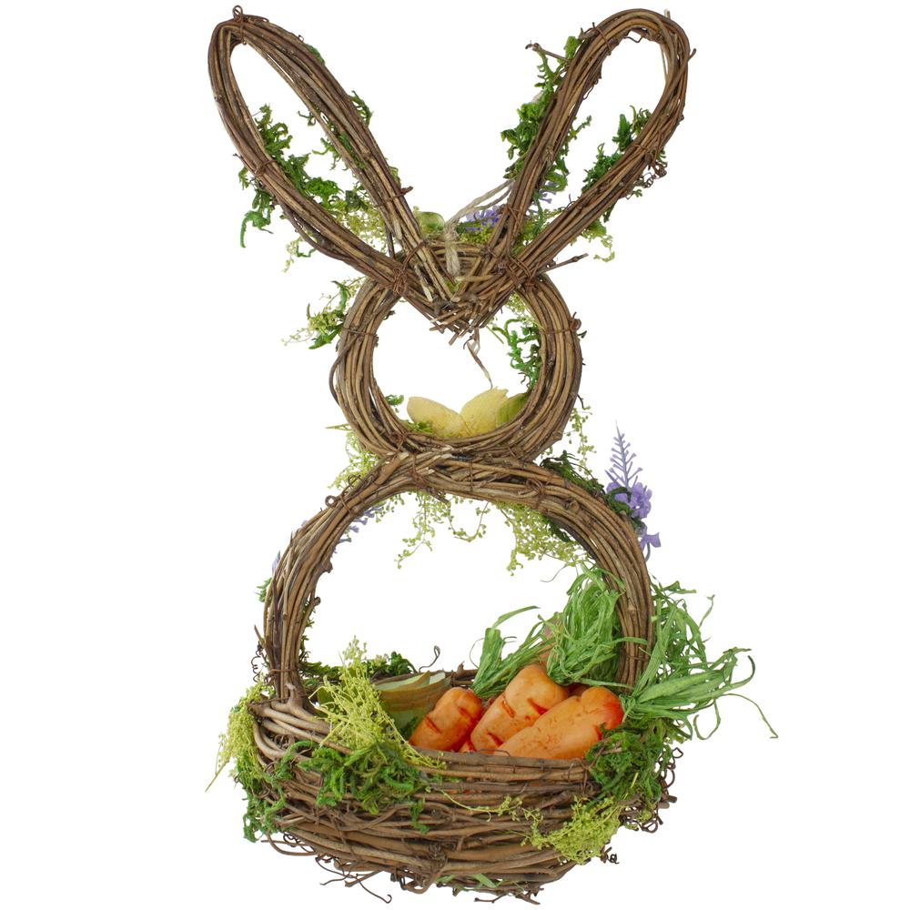 14.5" Brown and Green Artificial Floral Bunny Shaped Basket. Picture 4