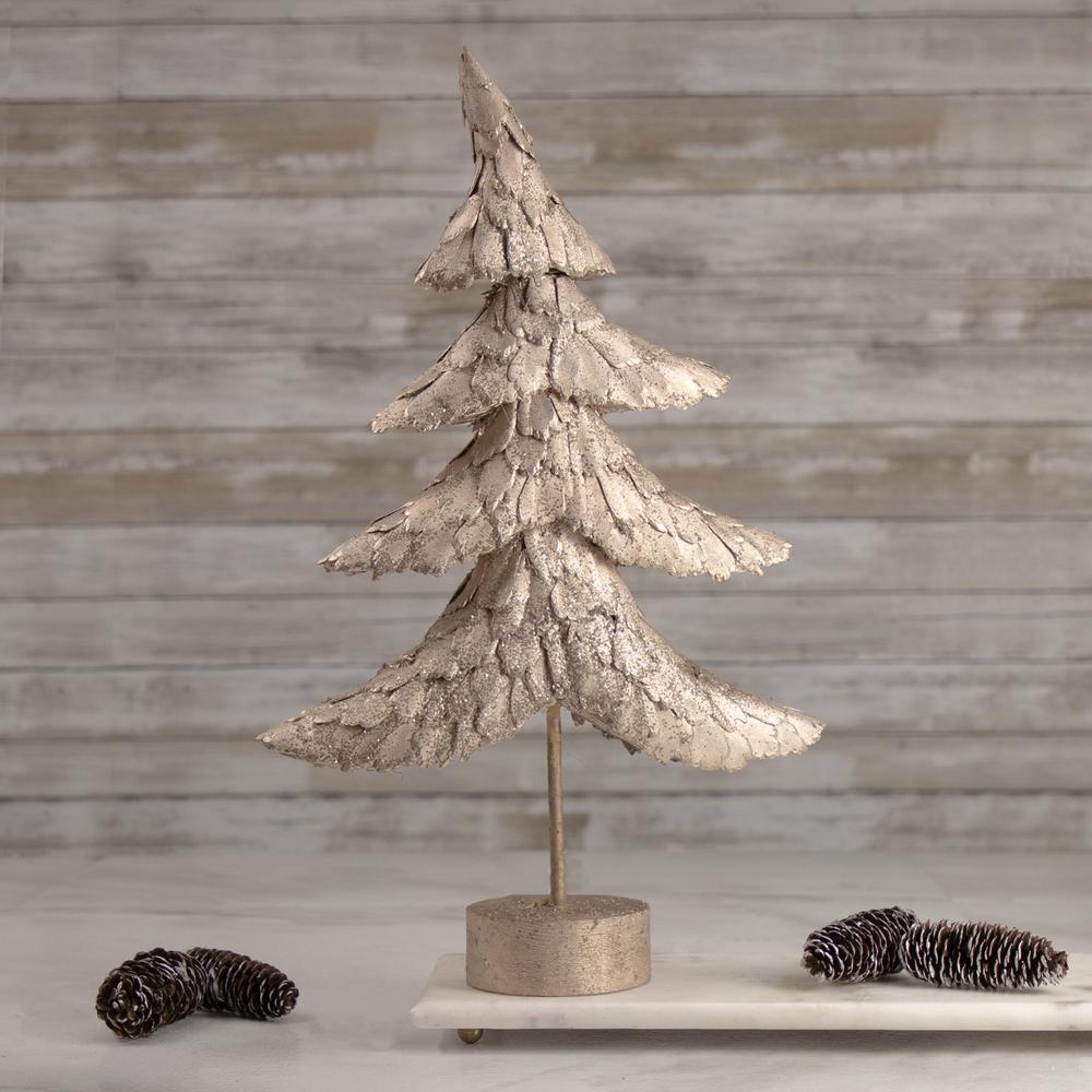 18" Layered Bronze Tree with Wood Base Christmas Decoration. Picture 2