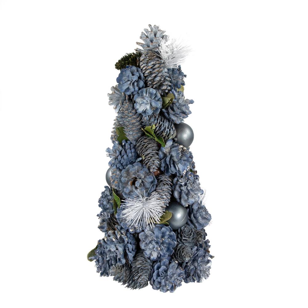 15" Blue and Silver Pinecone Artificial Tabletop Christmas Cone Tree. Picture 1