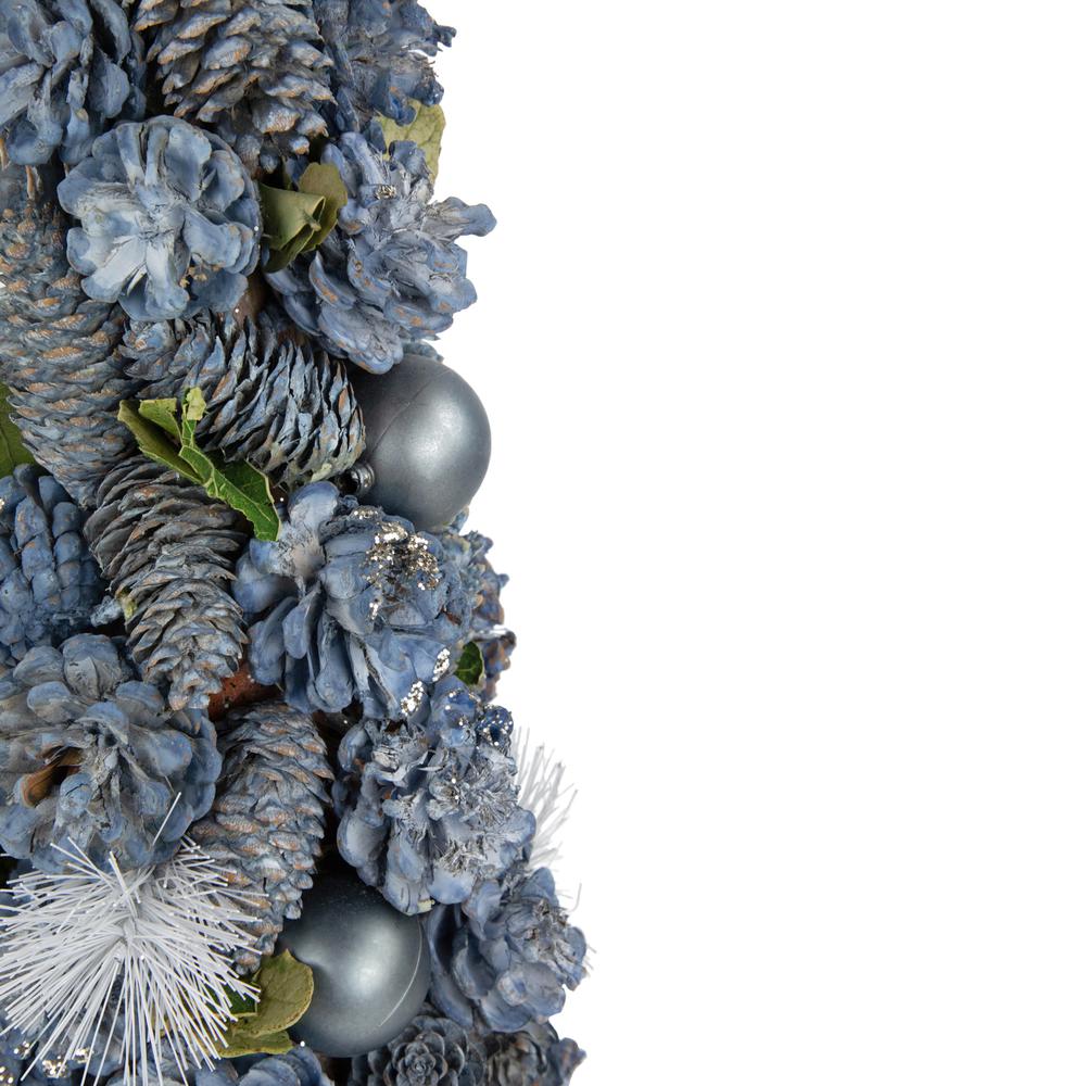15" Blue and Silver Pinecone Artificial Tabletop Christmas Cone Tree. Picture 2