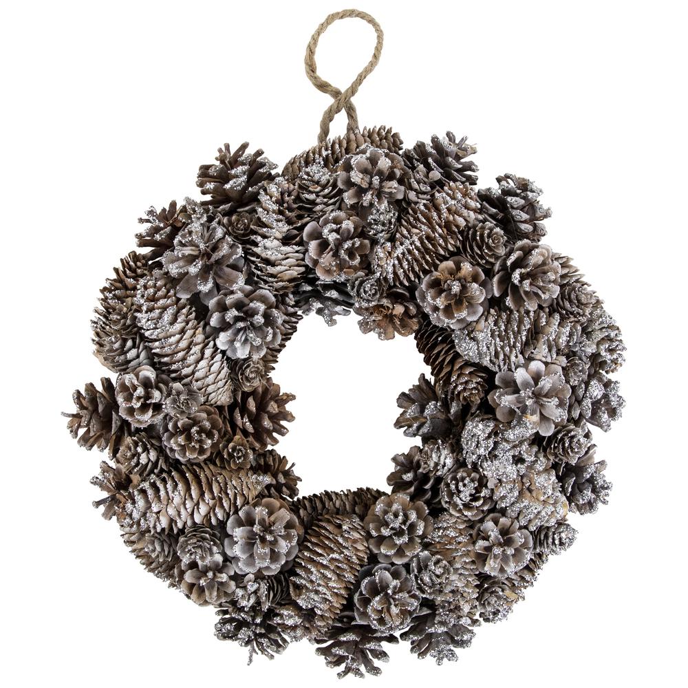 Frosted Assorted Pinecone Decorative Christmas Wreath  13.5-Inch  Unlit. Picture 1