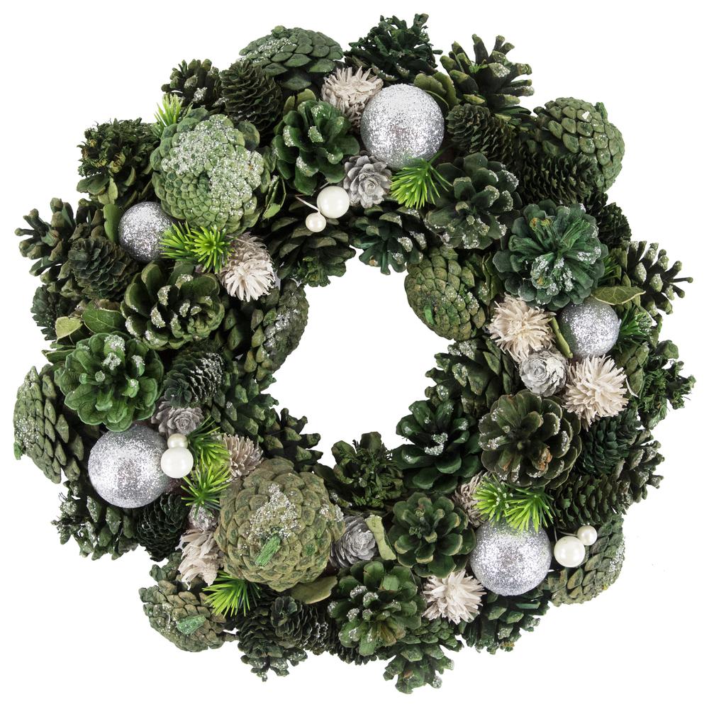 Green Pinecone and Foliage Artificial Christmas Wreath  14-Inch  Unlit. Picture 1