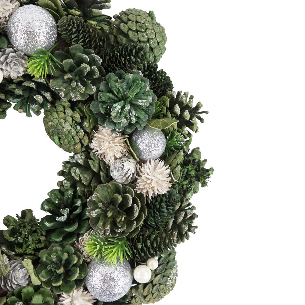 Green Pinecone and Foliage Artificial Christmas Wreath  14-Inch  Unlit. Picture 2