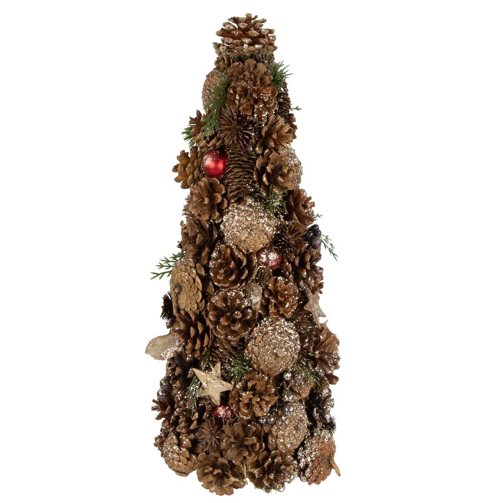 17" Pinecone and Berry Christmas Cone Tree Tabletop Decoration. Picture 1