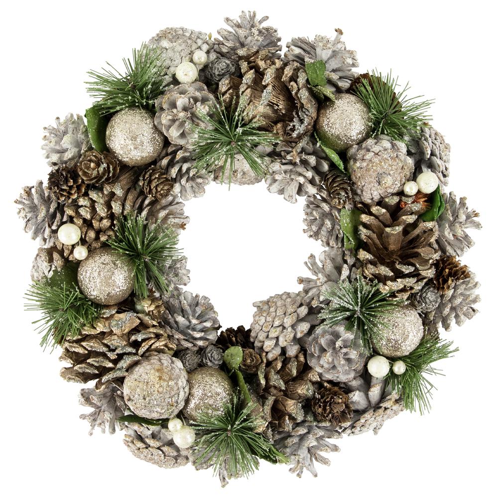 Green Pine Needle and Pinecone Artificial Christmas Wreath  13.5-Inch  Unlit. Picture 1