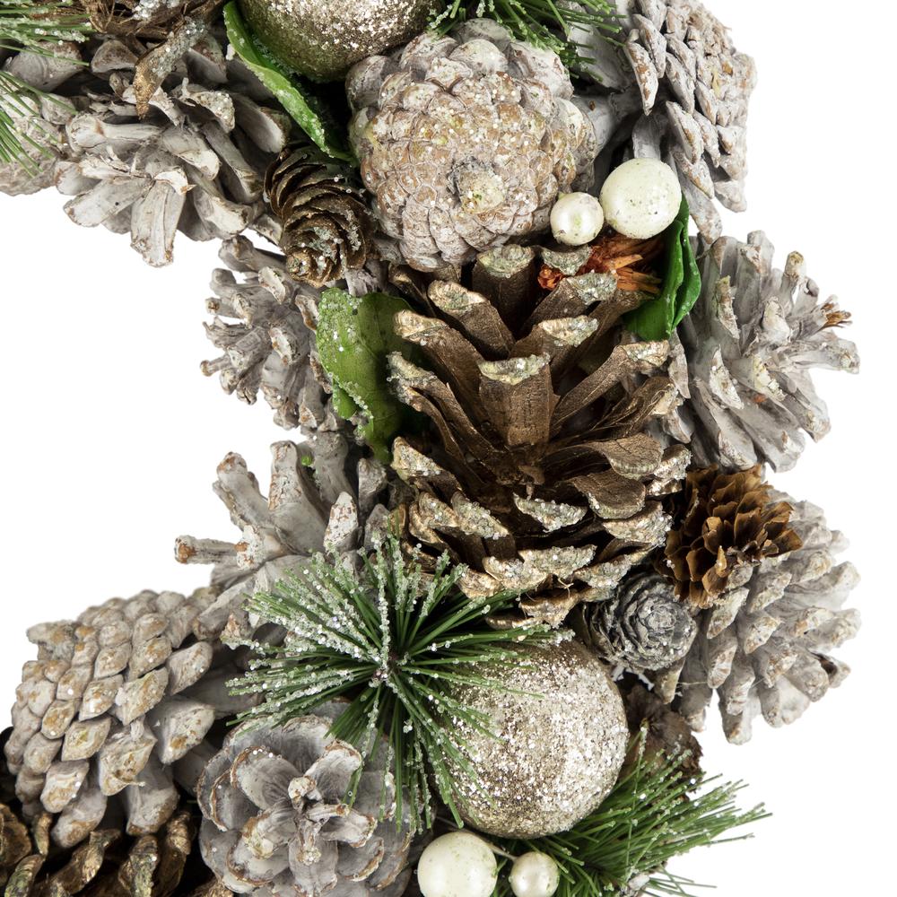 Green Pine Needle and Pinecone Artificial Christmas Wreath  13.5-Inch  Unlit. Picture 2