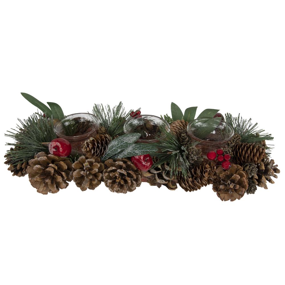 15.25" Glitter Pinecones and Red Berries Tealight Christmas Candle Holder. Picture 2