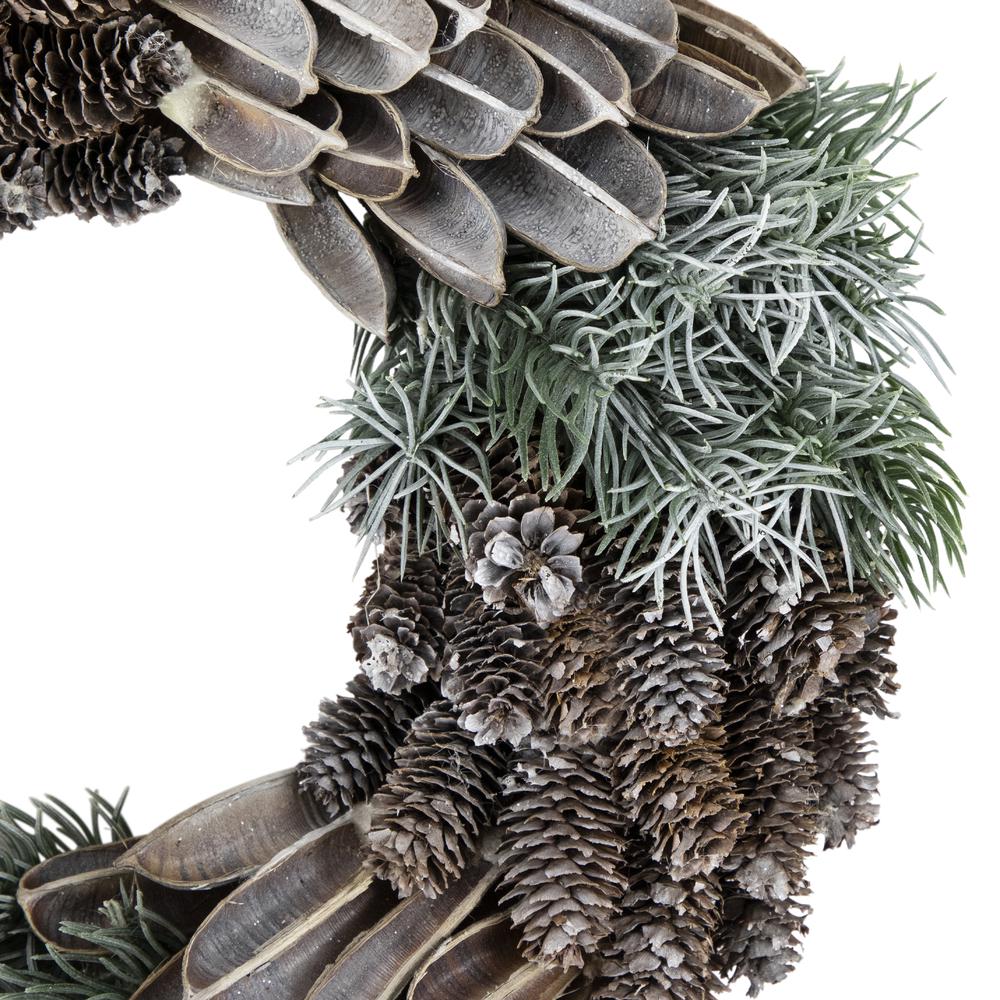 Brown and Green Pine Needle and Pine Cone Christmas Wreath 13.5-Inch Unlit. Picture 3