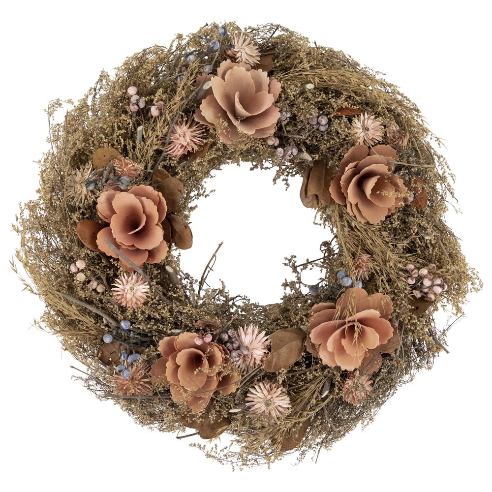 Orange and Coral Pink Twig and Floral Autumn Harvest Wreath  13.75-Inch  Unlit. Picture 1