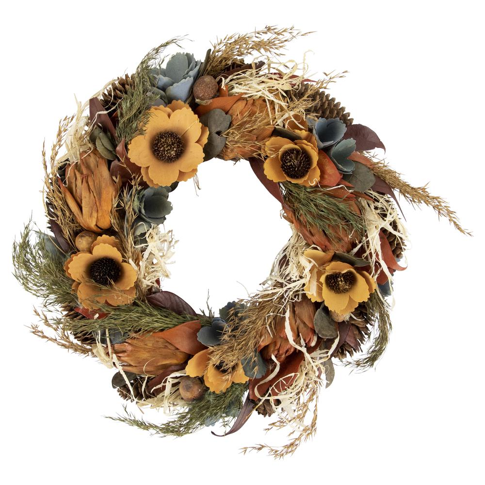 Sunflower and Straw Artificial Fall Harvest Wreath  12-Inch  Unlit. Picture 1