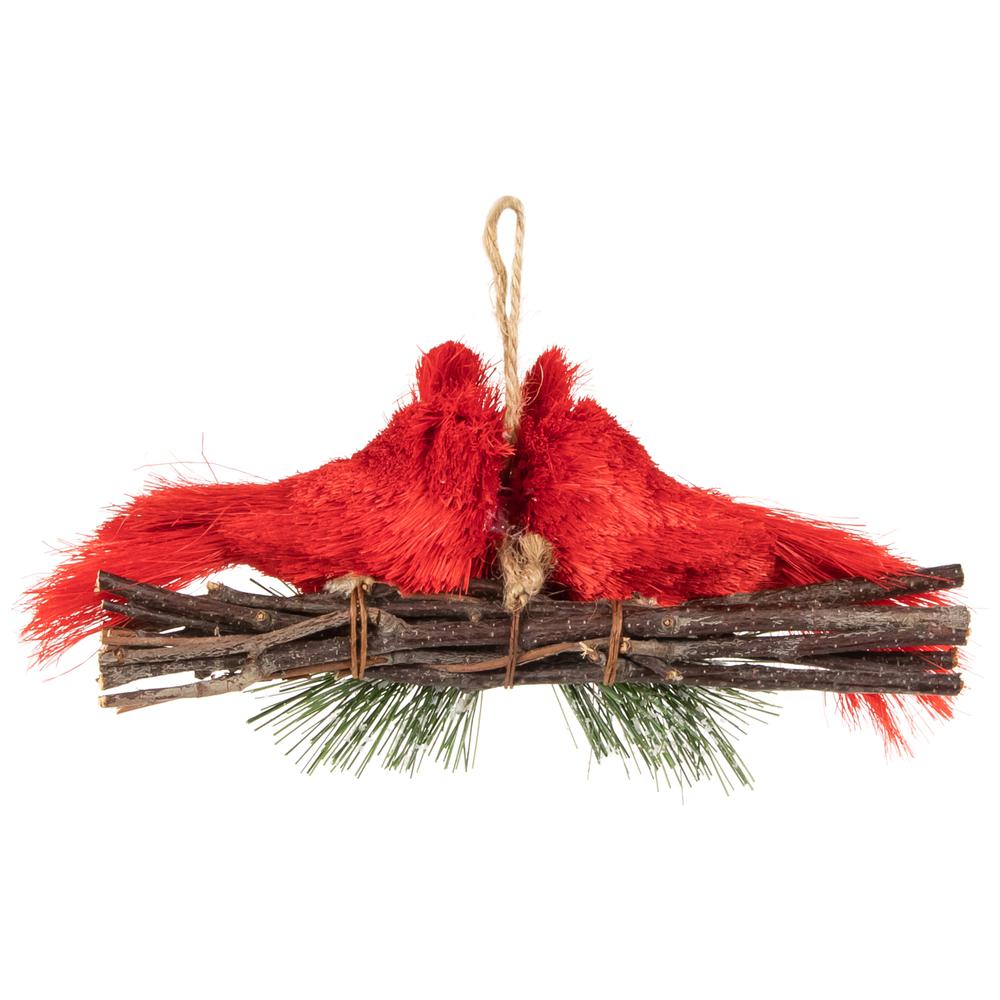 8" Double Cardinal and Pine Needle Branch Hanging Christmas Ornament. Picture 4
