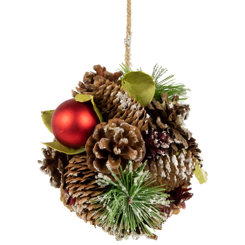 5.5" Red Ornament  Pinecone and Mixed Foliage Hanging Christmas Ball Ornament. Picture 1