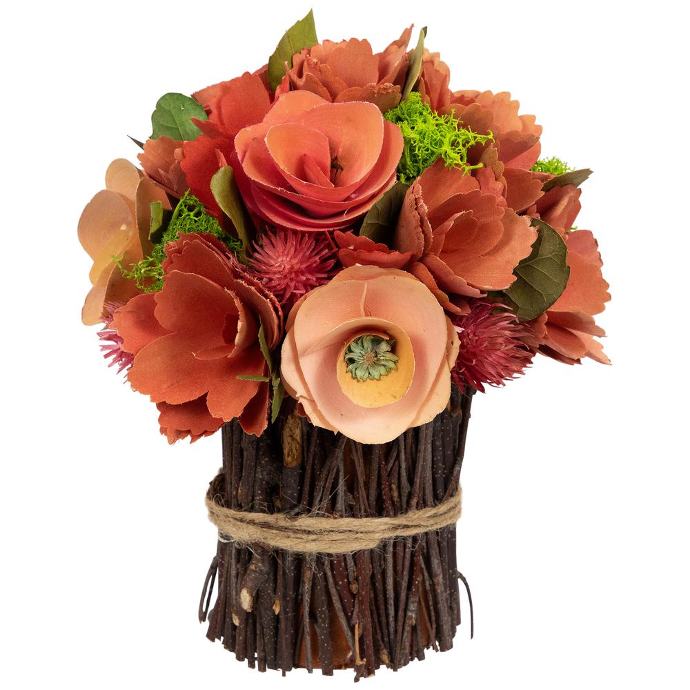 Artificial Mixed Floral Wooden Spring Bouquet - 9" - Red and Pink. Picture 1