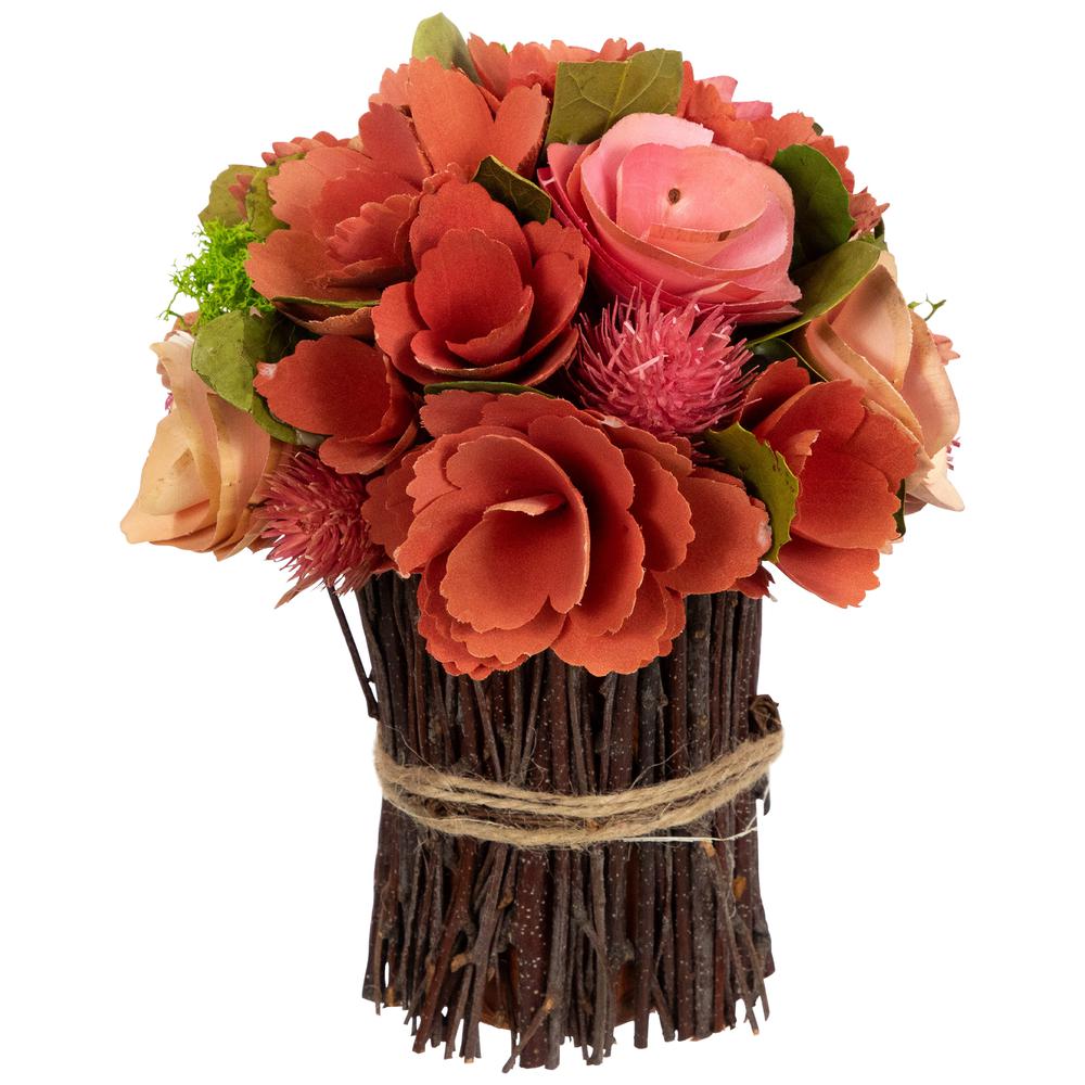 Artificial Mixed Floral Wooden Spring Bouquet - 9" - Red and Pink. Picture 4