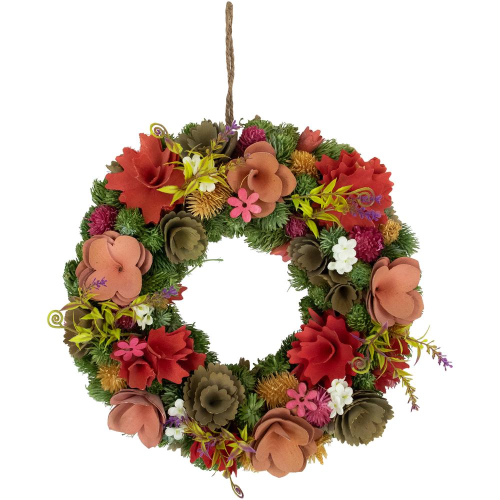 Mixed Floral Artificial Wooden Spring Wreath - 12.5". Picture 1