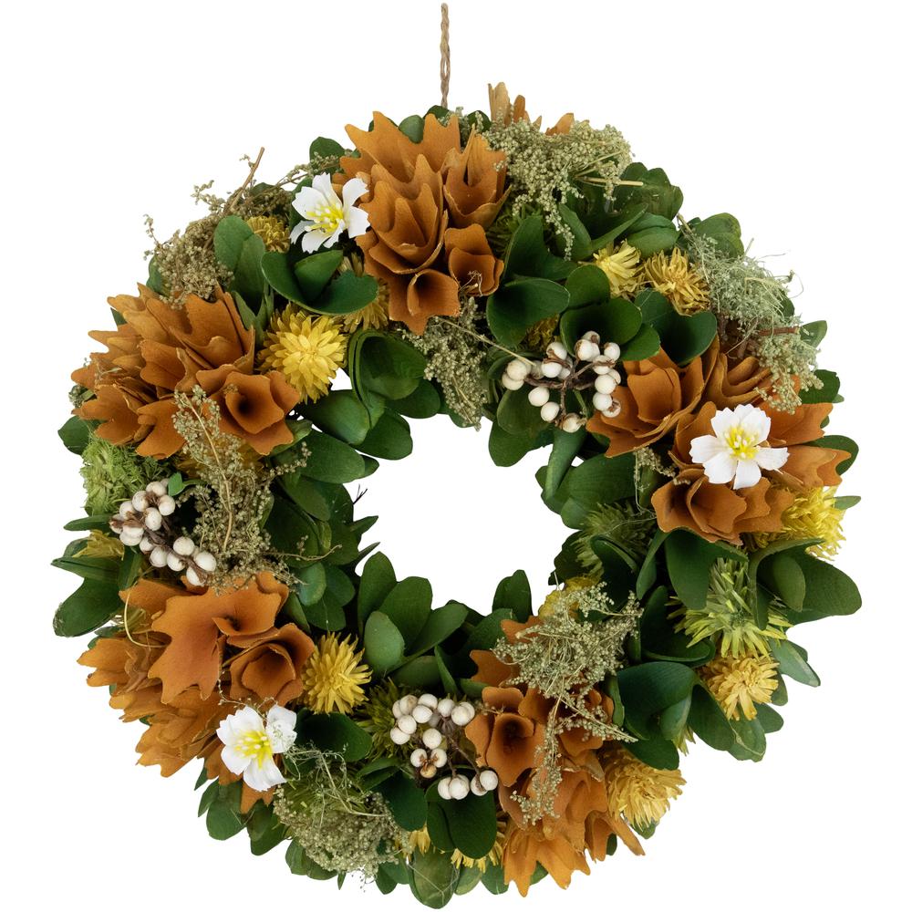 Mixed Floral Artificial Spring Wreath - 11" - Orange. Picture 1