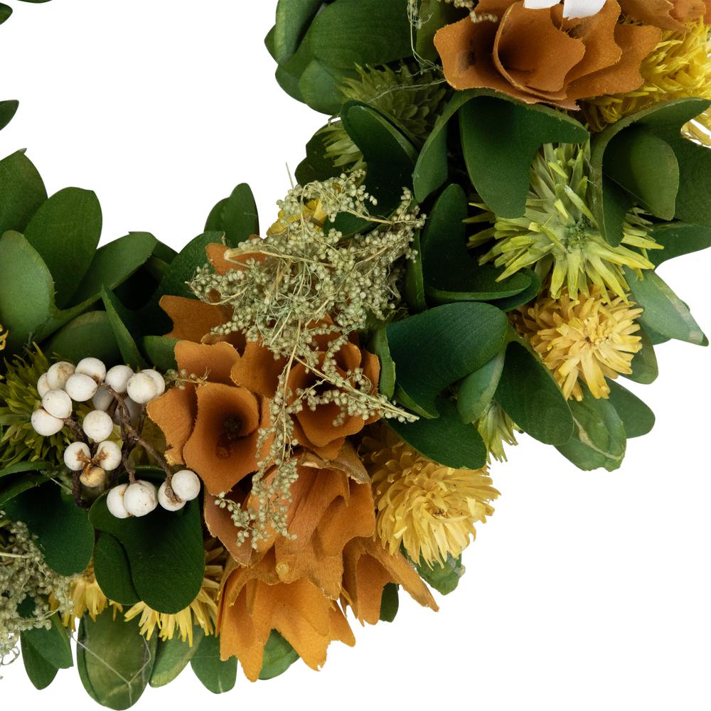 Mixed Floral Artificial Spring Wreath - 11" - Orange. Picture 3