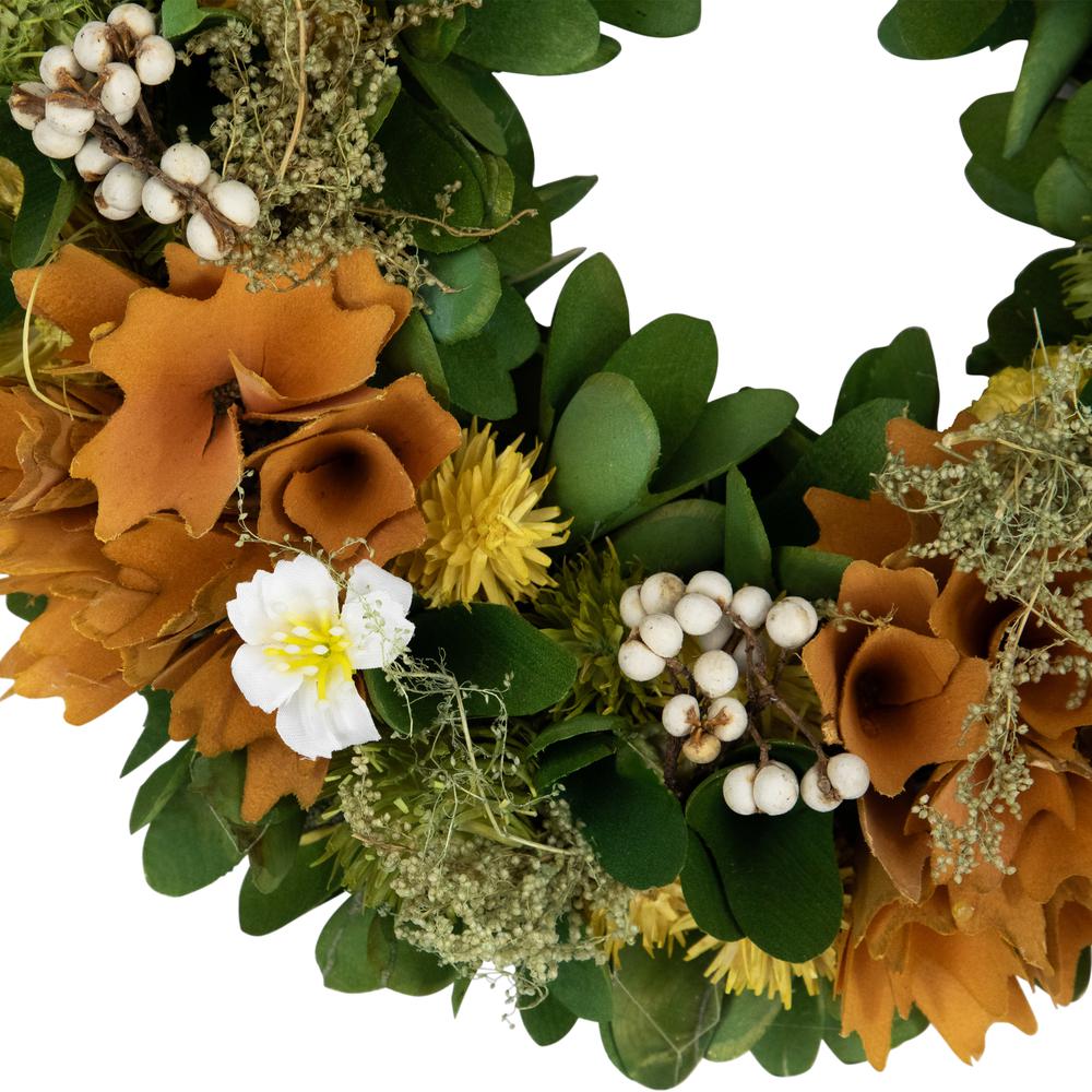 Mixed Floral Artificial Spring Wreath - 11" - Orange. Picture 4