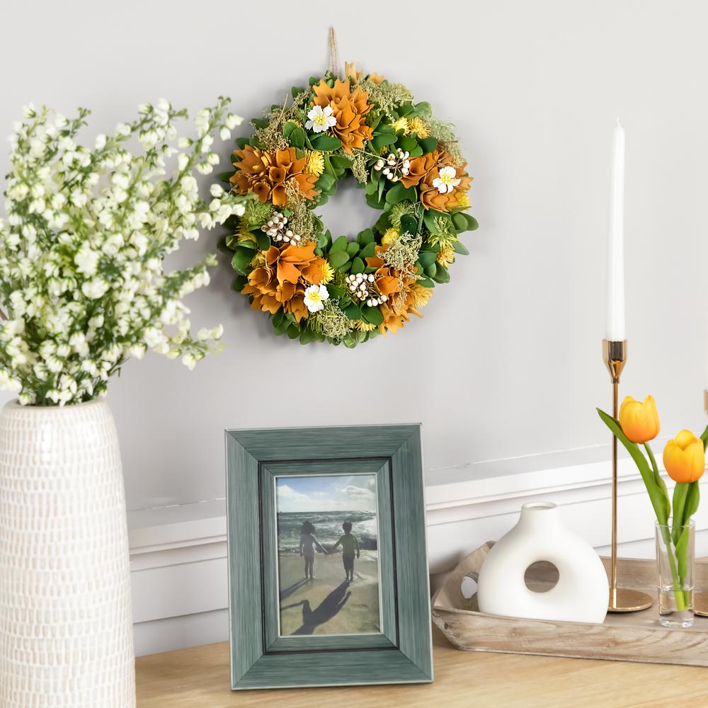 Mixed Floral Artificial Spring Wreath - 11" - Orange. Picture 6