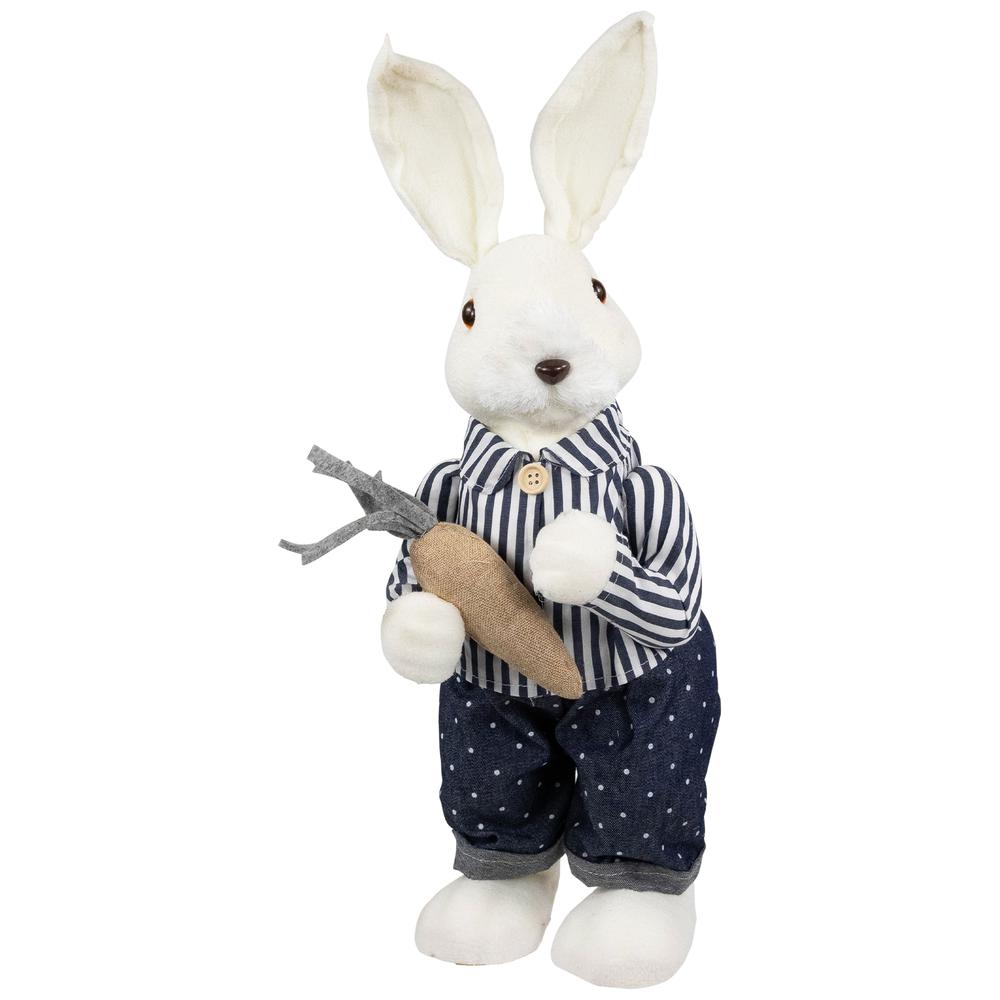 Standing Boy Bunny with Carrot Easter Figure - 19" - Navy Blue. Picture 1