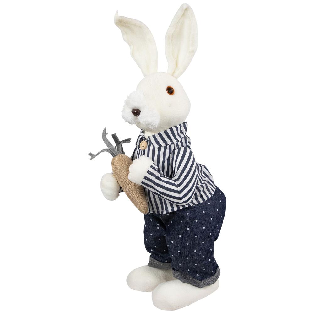 Standing Boy Bunny with Carrot Easter Figure - 19" - Navy Blue. Picture 3