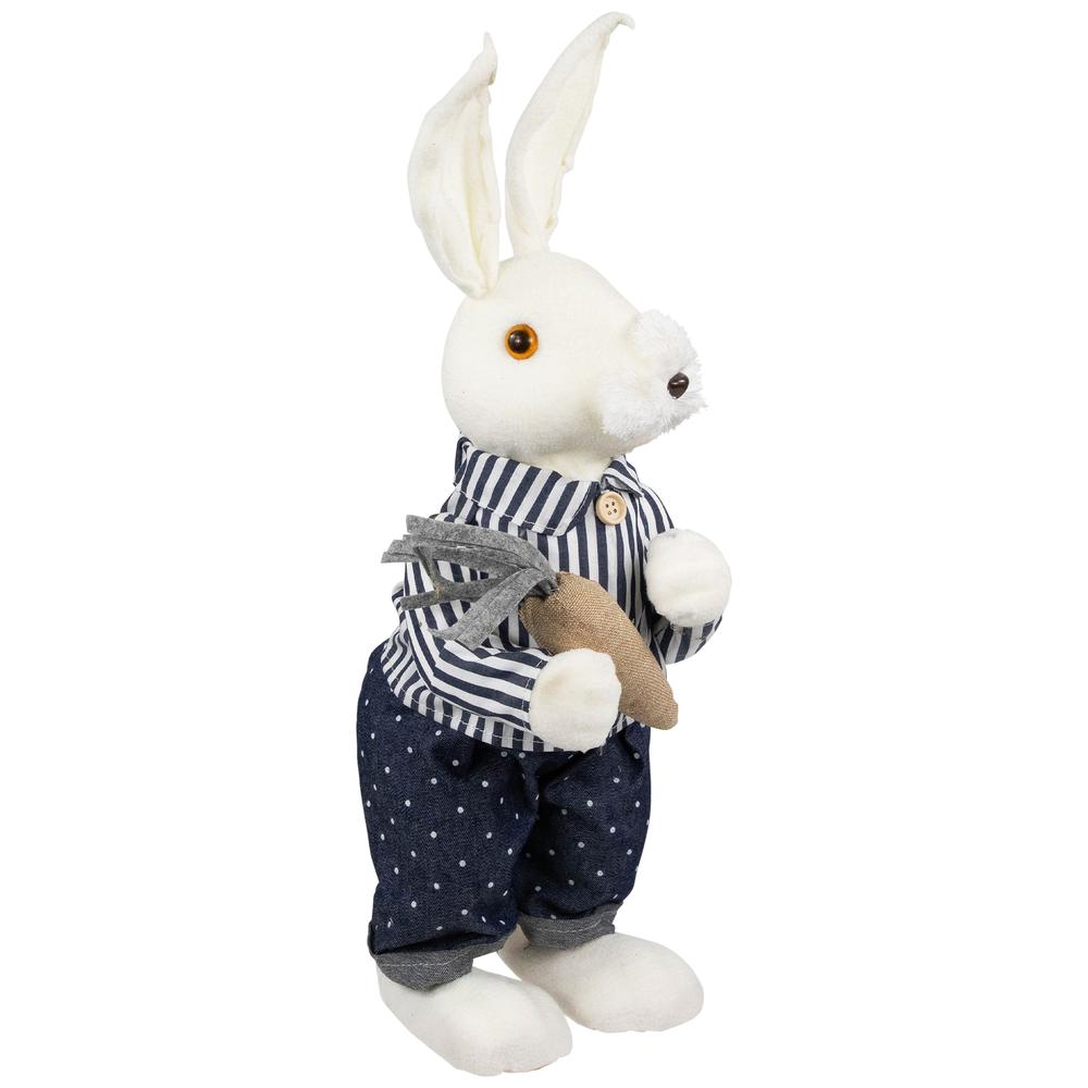 Standing Boy Bunny with Carrot Easter Figure - 19" - Navy Blue. Picture 2