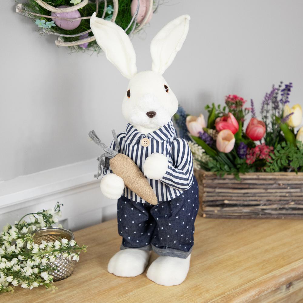 Standing Boy Bunny with Carrot Easter Figure - 19" - Navy Blue. Picture 5