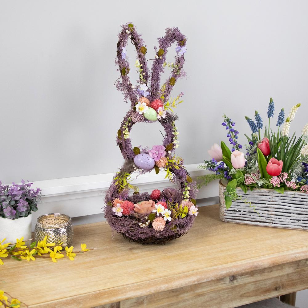 Floral Grapevine Bunny Shaped Easter Basket Decoration - 21". Picture 2