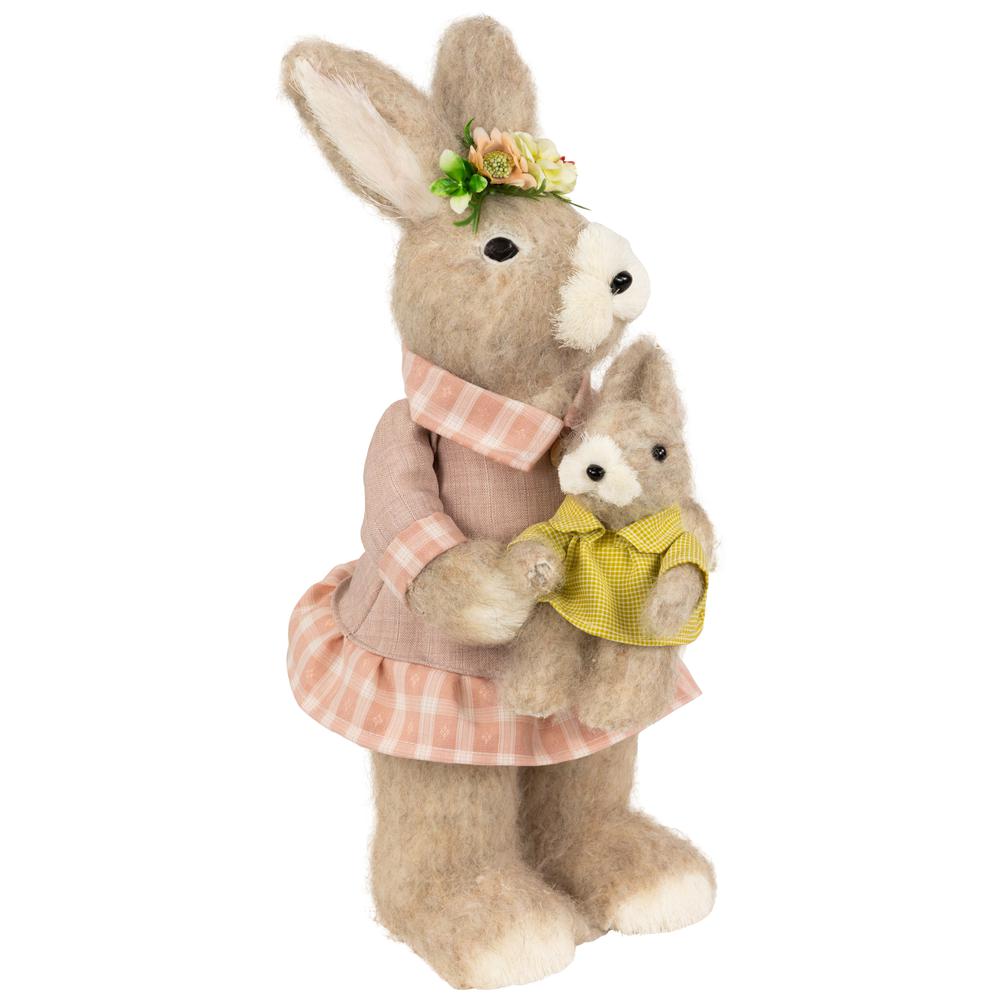Mother Rabbit with Baby Bunny Easter Figure - 14.5" - Brown and Rose Pink. Picture 2