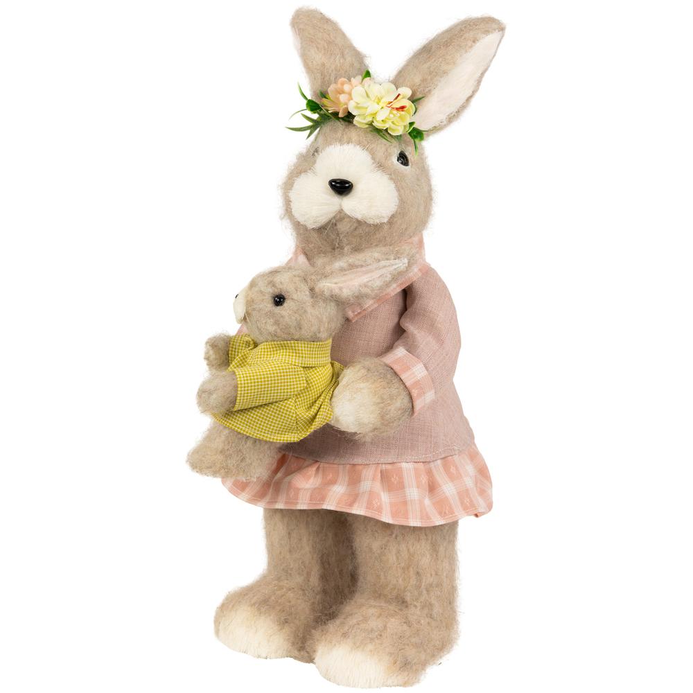 Mother Rabbit with Baby Bunny Easter Figure - 14.5" - Brown and Rose Pink. Picture 4